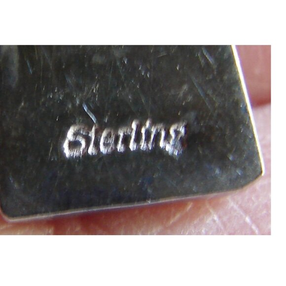 Zuni Turquoise Inlay Sterling Silver Dangle EARRINGS, Spiney Oyster, MOP D24 - Picture 7 of 9